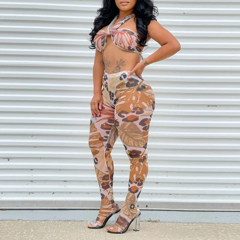 Print Halter Tube Top & Pants Set