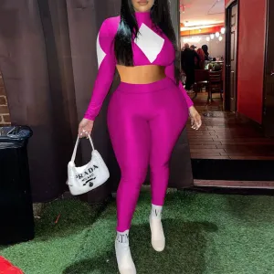 Print Long Sleeve Crop Top & Pants Set