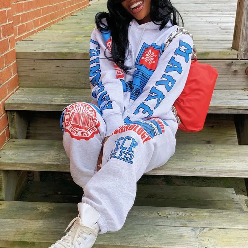 Print Long Sleeve Hooded Top & Pants Set