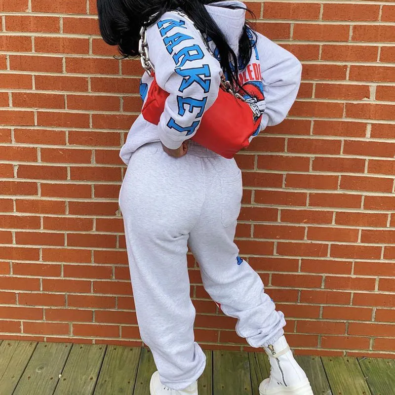 Print Long Sleeve Hooded Top & Pants Set