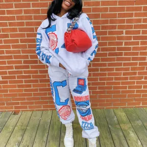 Print Long Sleeve Hooded Top & Pants Set