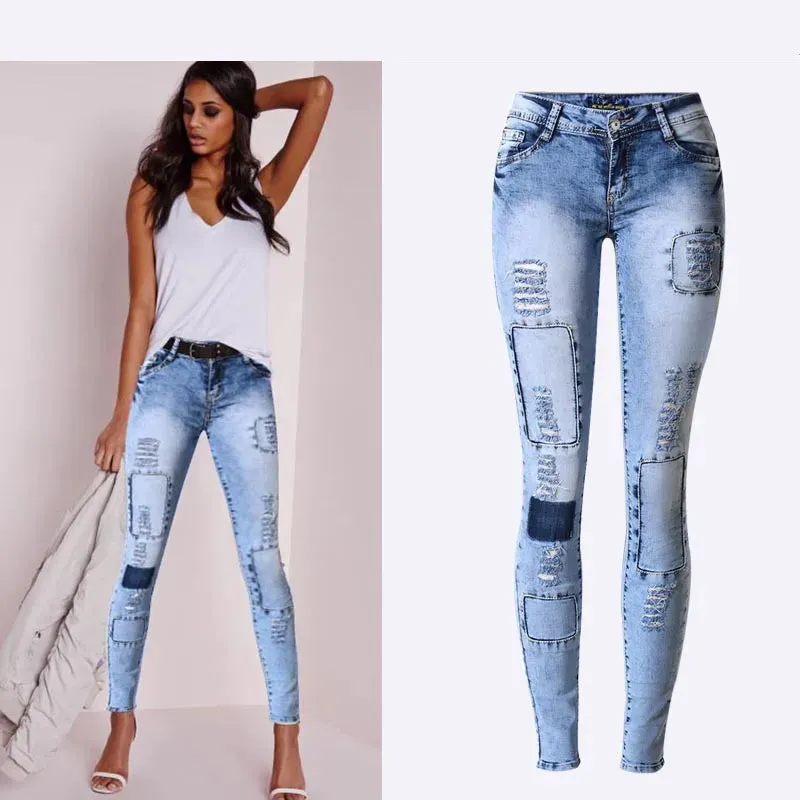 Quinley - Dehnbare Patchwork-Jeans im Trend