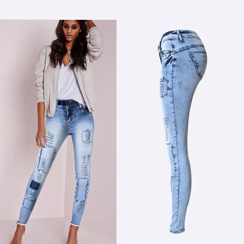 Quinley - Dehnbare Patchwork-Jeans im Trend
