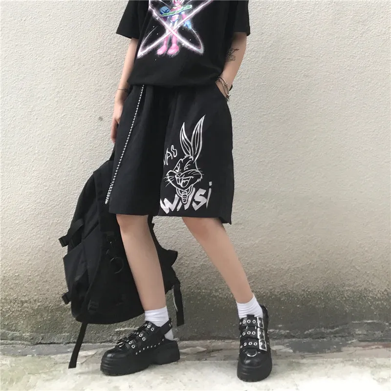 "BLACK/GRAY RABBIT PRINT CASUAL" SHORTS  UB2400