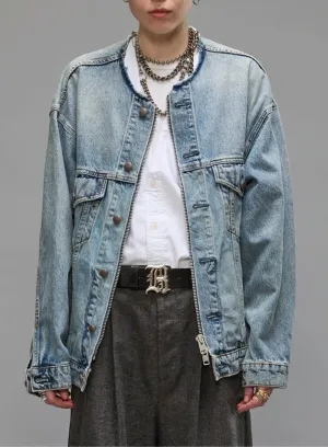 R13 | Collarless Zip-Up Trucker Jacket