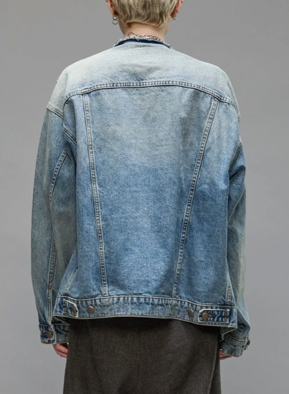 R13 | Collarless Zip-Up Trucker Jacket