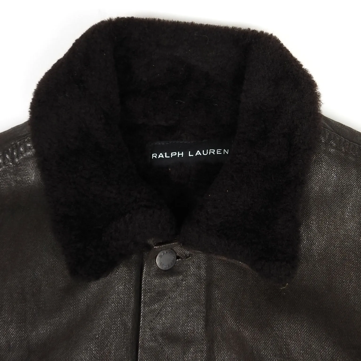 Ralph Lauren Black Label Waxed Denim Shearling Trucker Size Medium