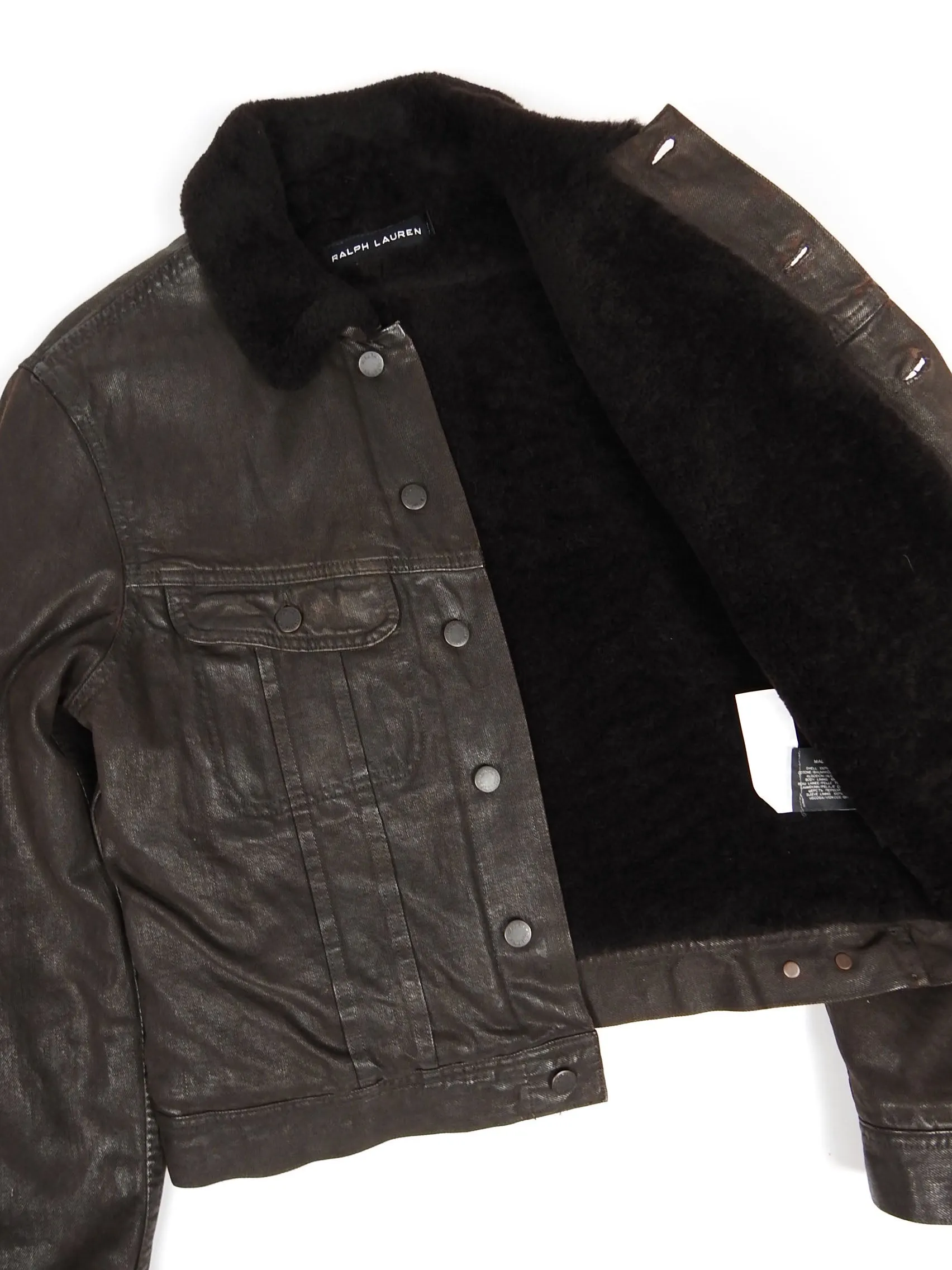Ralph Lauren Black Label Waxed Denim Shearling Trucker Size Medium