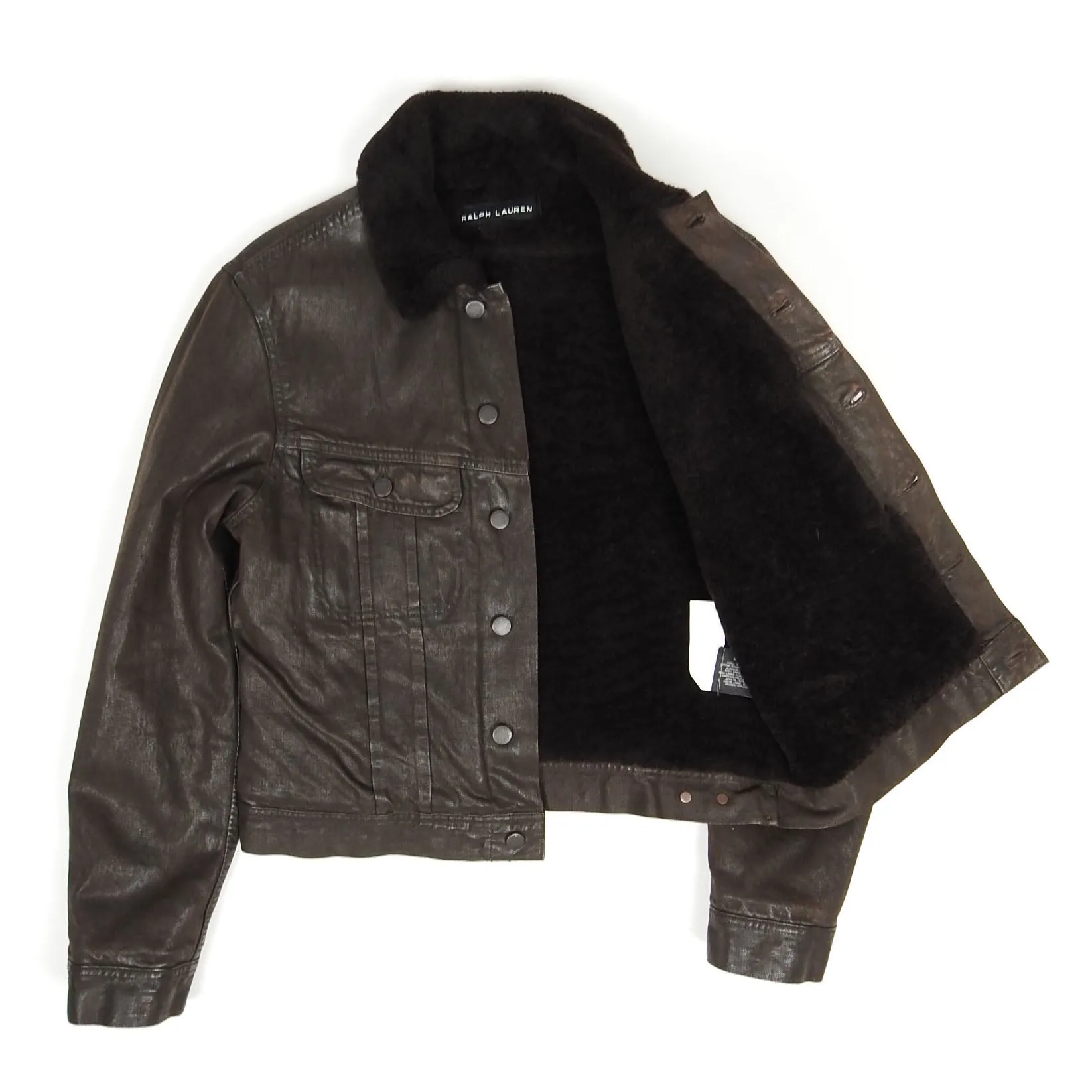 Ralph Lauren Black Label Waxed Denim Shearling Trucker Size Medium