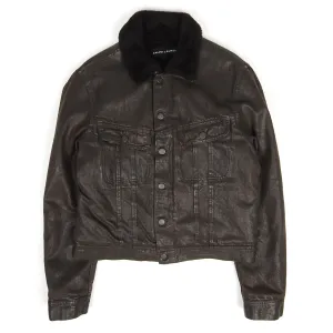 Ralph Lauren Black Label Waxed Denim Shearling Trucker Size Medium