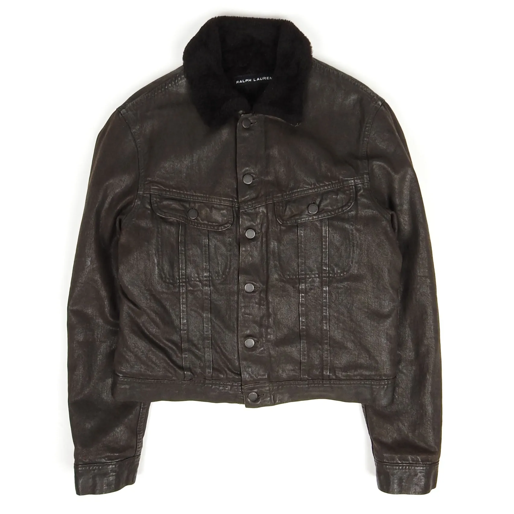 Ralph Lauren Black Label Waxed Denim Shearling Trucker Size Medium