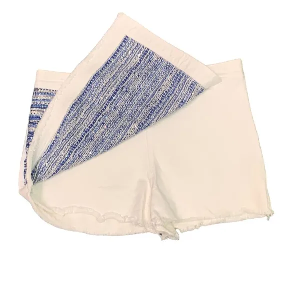 Ramy Brook Tweed Panel white denim mini skort skirt  raw hem sz 8