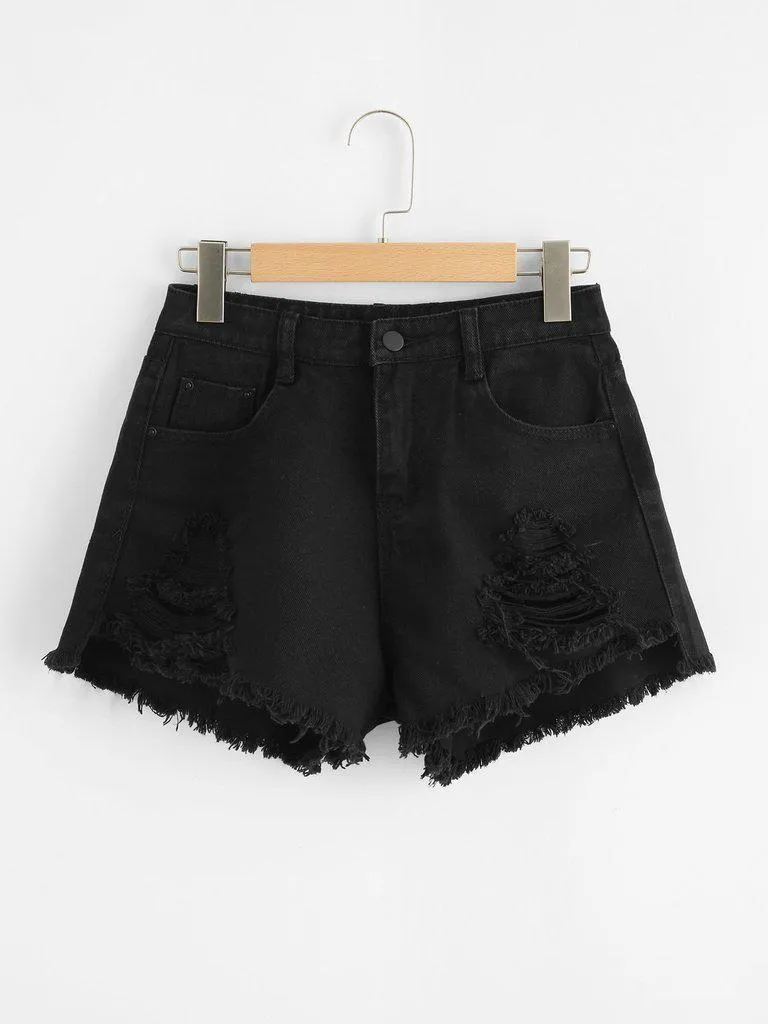 Raw Hem Ripped Denim Shorts