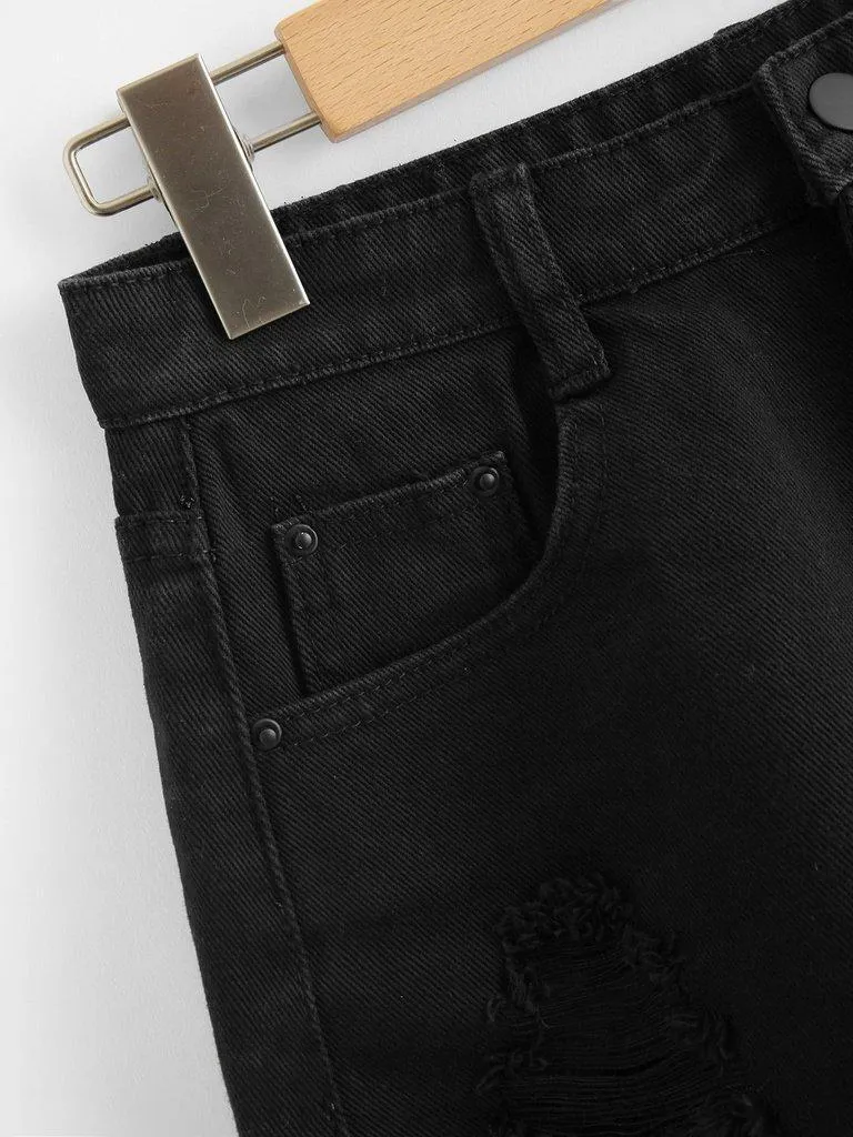 Raw Hem Ripped Denim Shorts