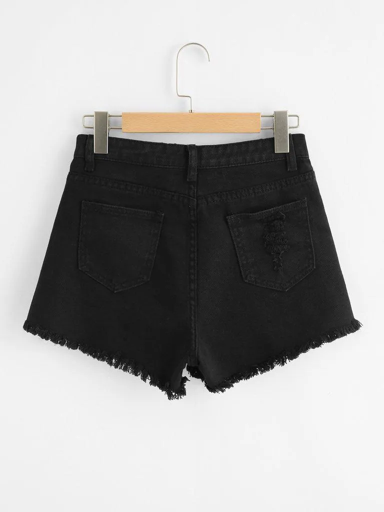Raw Hem Ripped Denim Shorts