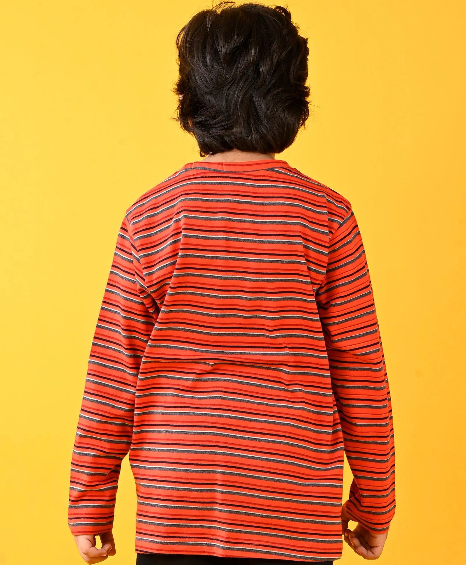 RED GREY STRIPED LONG SLEEVES T-SHIRT - RED
