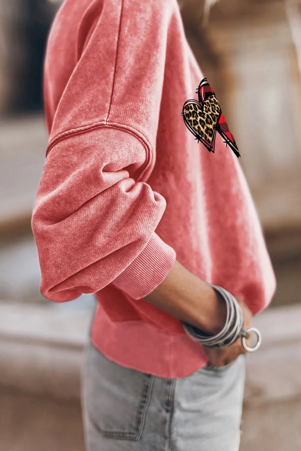 Red Valentine Heart Shape Graphic Drop Shoulder Sweatshirt