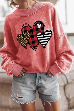 Red Valentine Heart Shape Graphic Drop Shoulder Sweatshirt