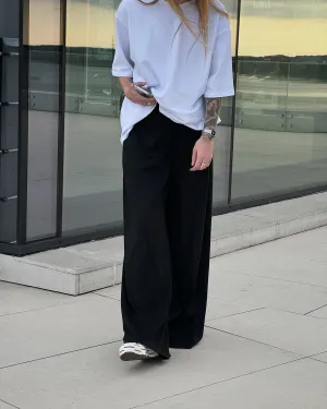 RIBBED RELAXED PANTS in Black