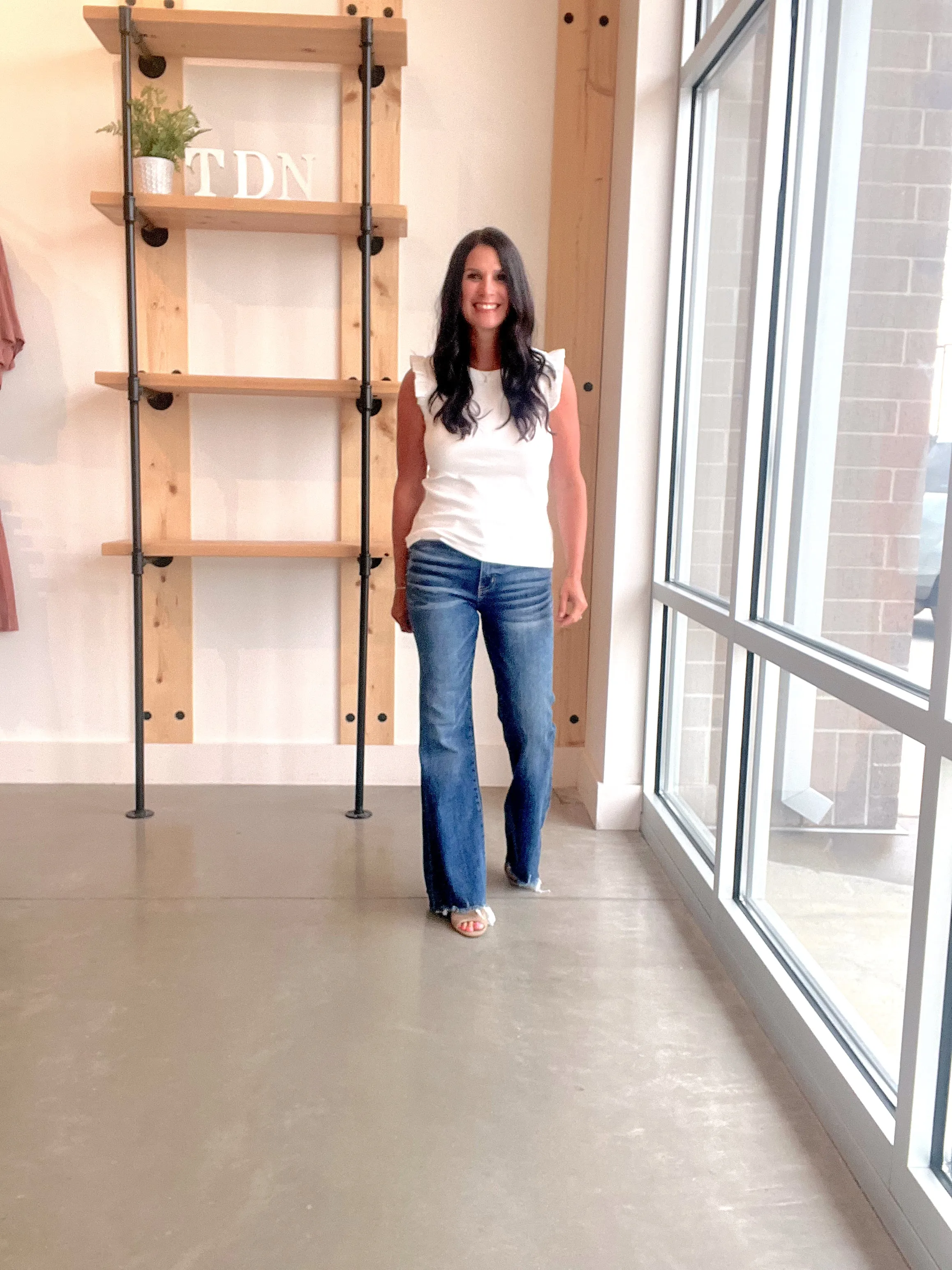 Risen Mid Rise Raw Hem Flare Denim