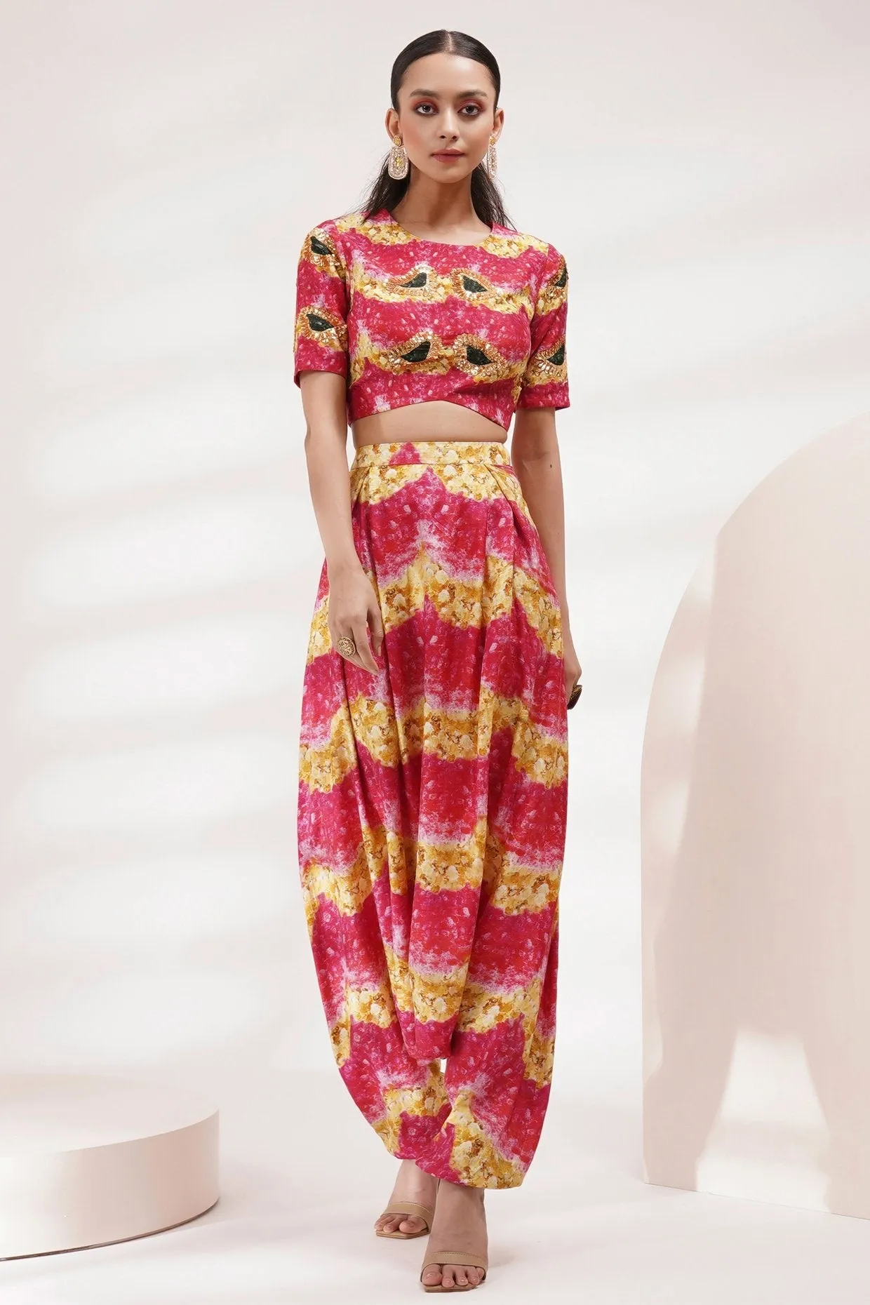 Round Neck Blouse Harem Pants