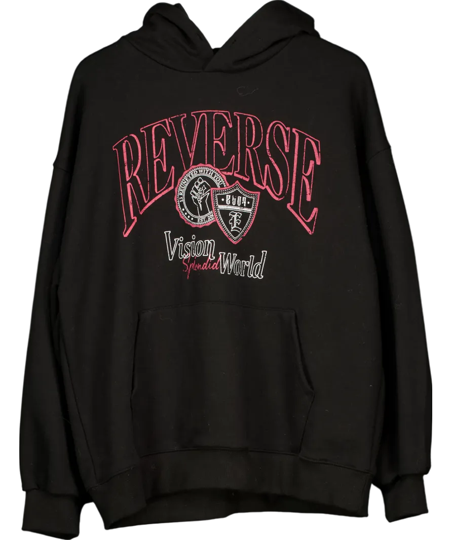 Rumor Black Reverse Graphic Hoodie UK L