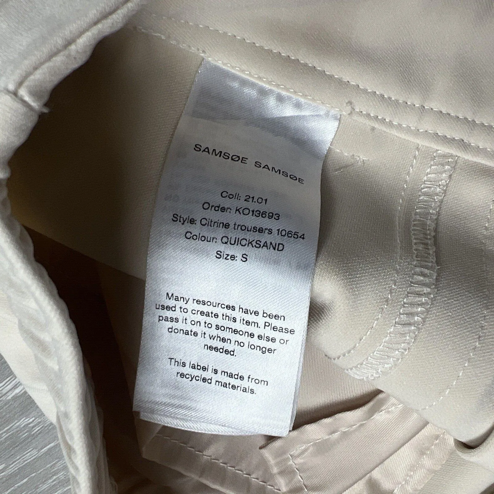 Samsoe Samsoe Womens Beige Citrine Trousers Pants Cargo Size Small