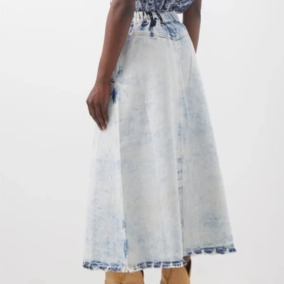 SEA New York Sz 6 Birdie Bleach Denim Maxi Skirt Raw Hem Orig$485 Excellent Cond
