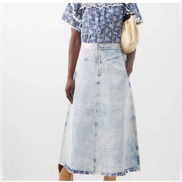 SEA New York Sz 6 Birdie Bleach Denim Maxi Skirt Raw Hem Orig$485 Excellent Cond