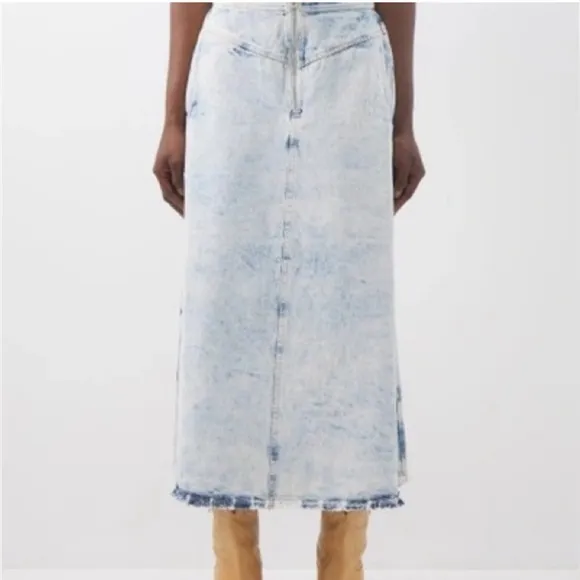 SEA New York Sz 6 Birdie Bleach Denim Maxi Skirt Raw Hem Orig$485 Excellent Cond