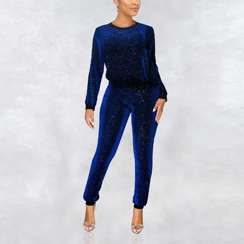 Sequins Long Sleeve 2PCS Pants Set