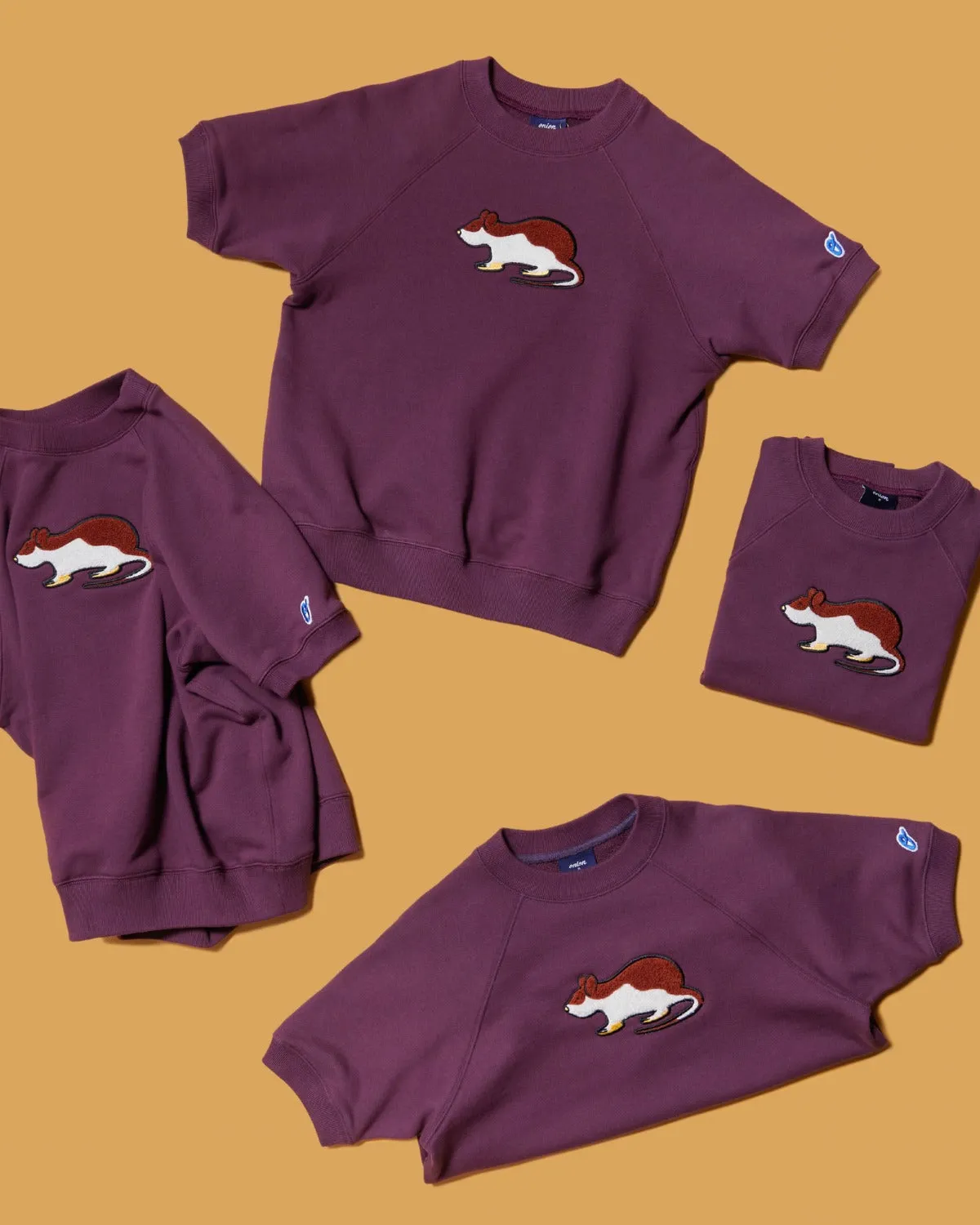 Short Sleeve Sweatshirt - Rat Embroidery - Eggplant