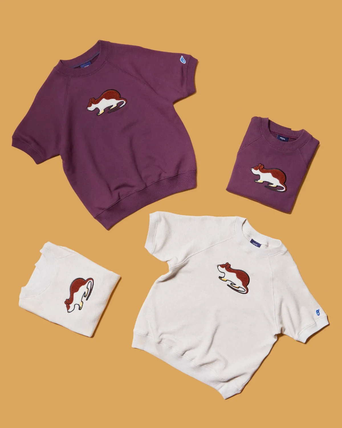 Short Sleeve Sweatshirt - Rat Embroidery - Eggplant
