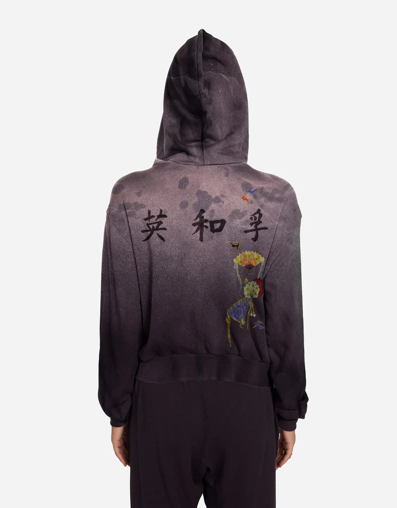 Silk Fan Cropped Zip Hoodie - Onyx