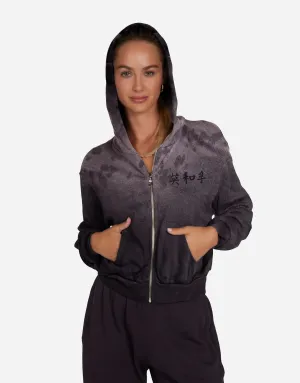 Silk Fan Cropped Zip Hoodie - Onyx