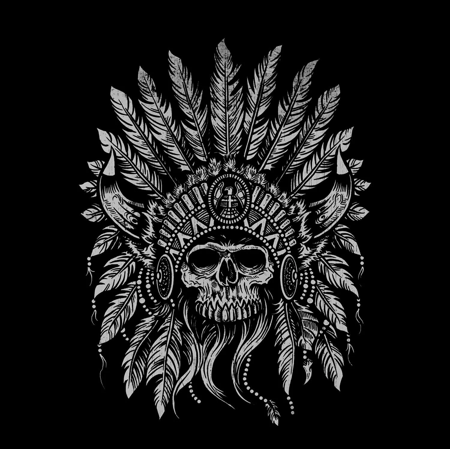 Skull with Feathered Wings Vintage Style Graphic Black Print Hoodie