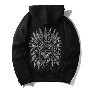 Skull with Feathered Wings Vintage Style Graphic Black Print Hoodie