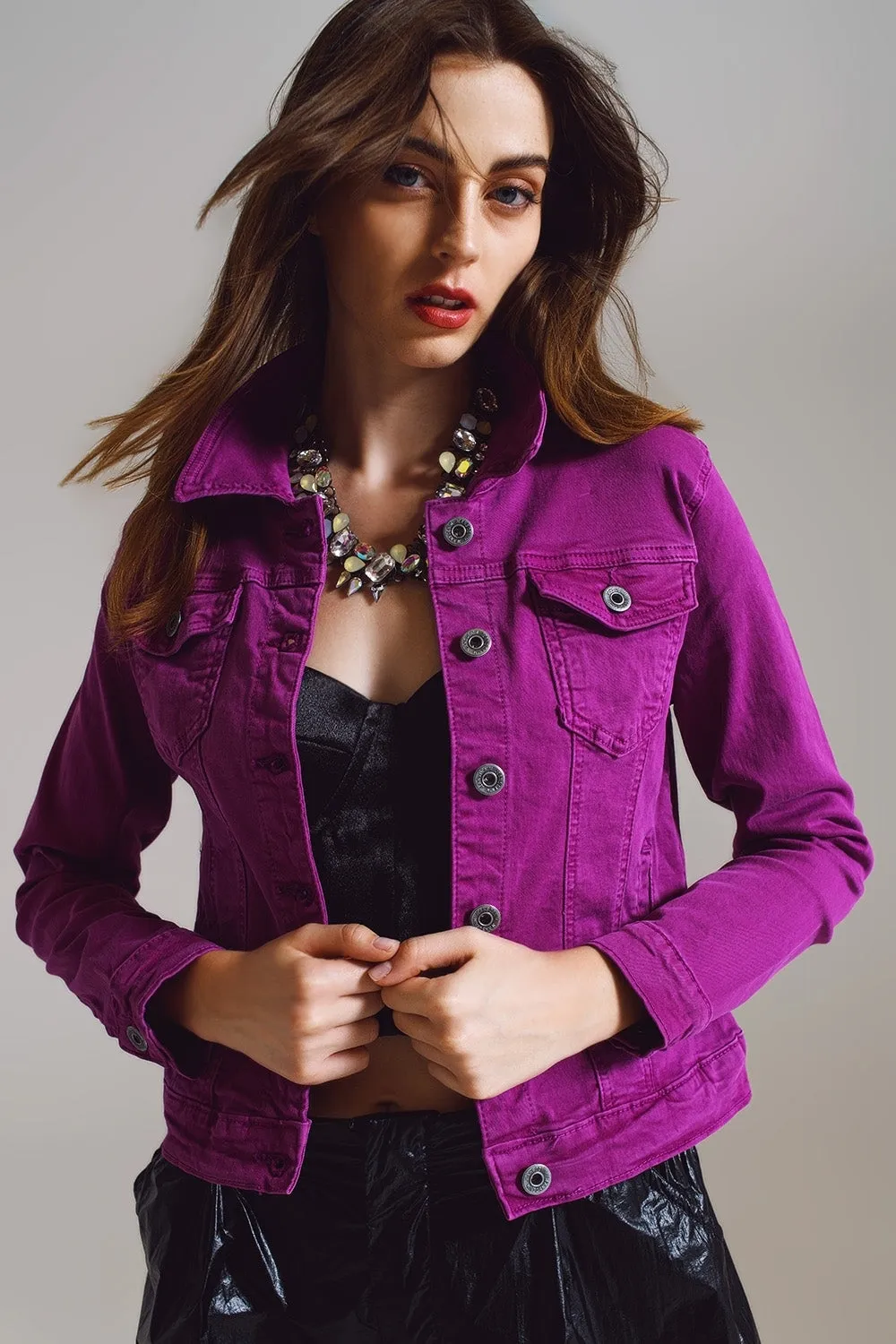 Slim denim trucker jacket in Magenta