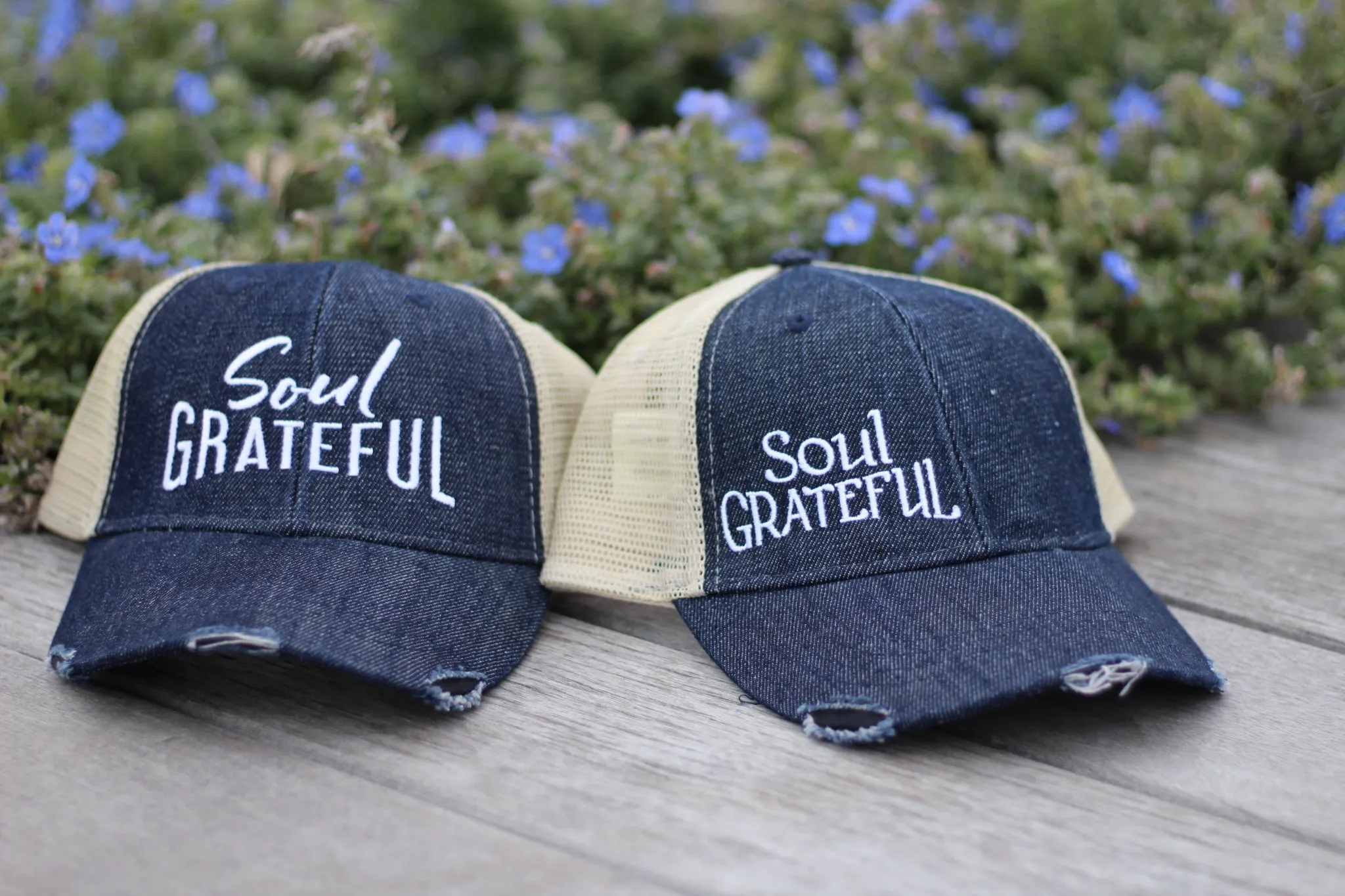 Soul Grateful Trucker Cap (Dark Denim/Tan)