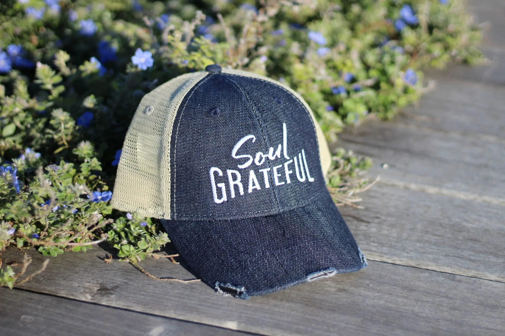 Soul Grateful Trucker Cap (Dark Denim/Tan)