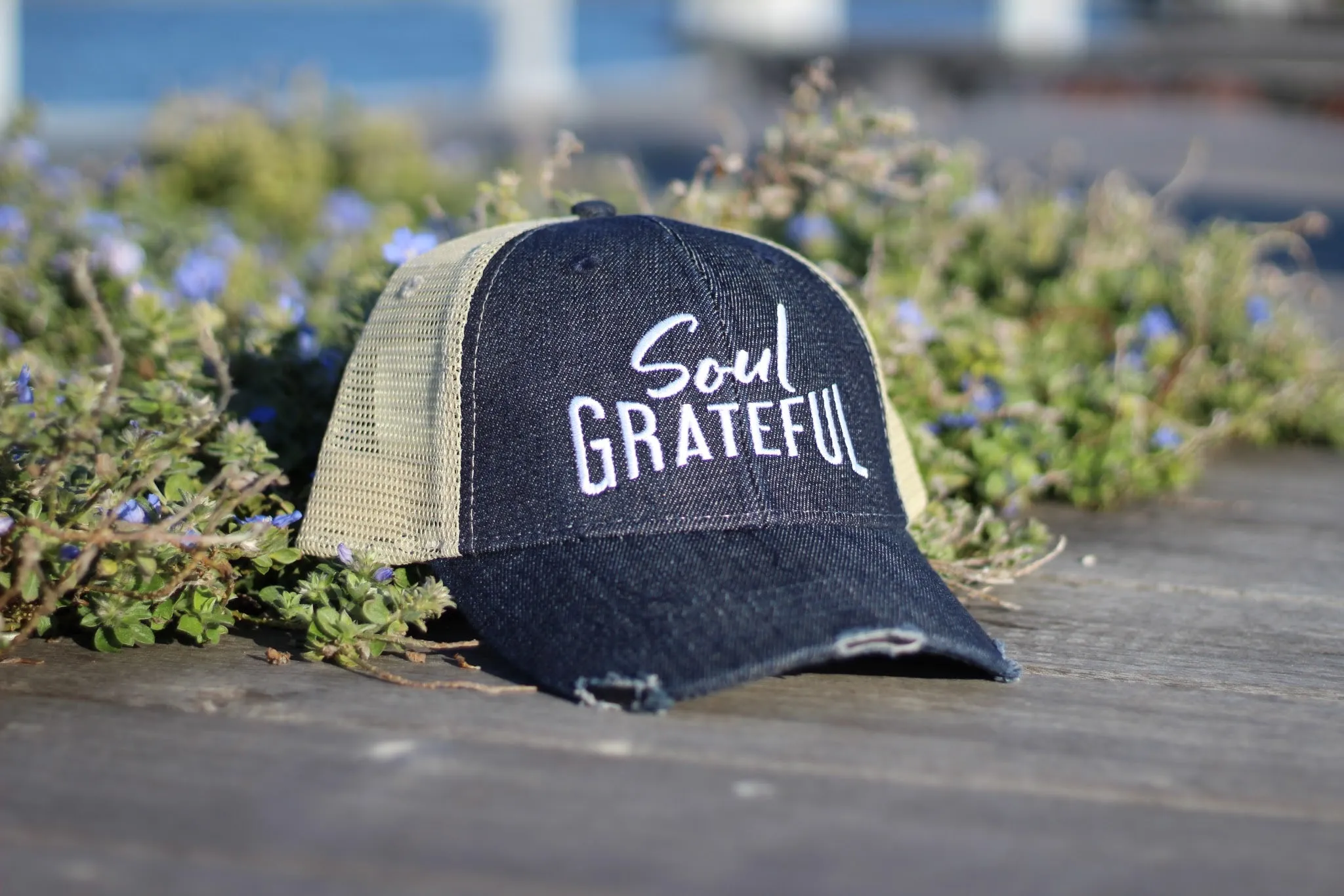 Soul Grateful Trucker Cap (Dark Denim/Tan)