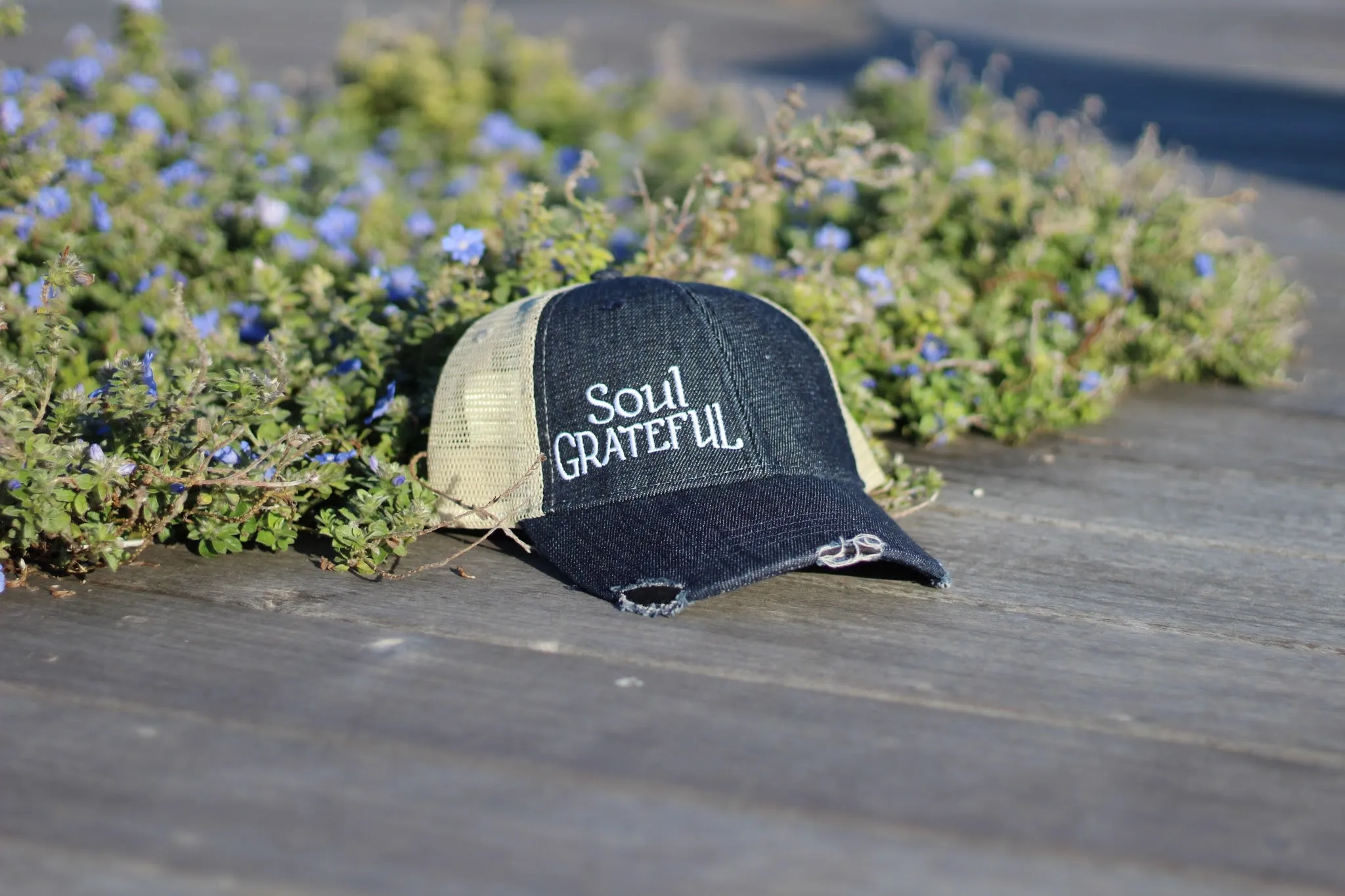 Soul Grateful Trucker Cap (Dark Denim/Tan)
