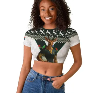 South Africa Christmas Rugby Raglan Cropped T shirt Springboks Mascot Mix African Pattern LT15