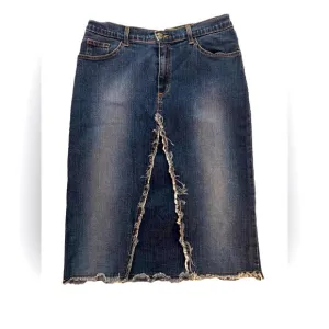 Street Vibes Women's A-Line Denim Raw Edge 90s Midi Skirt, size L