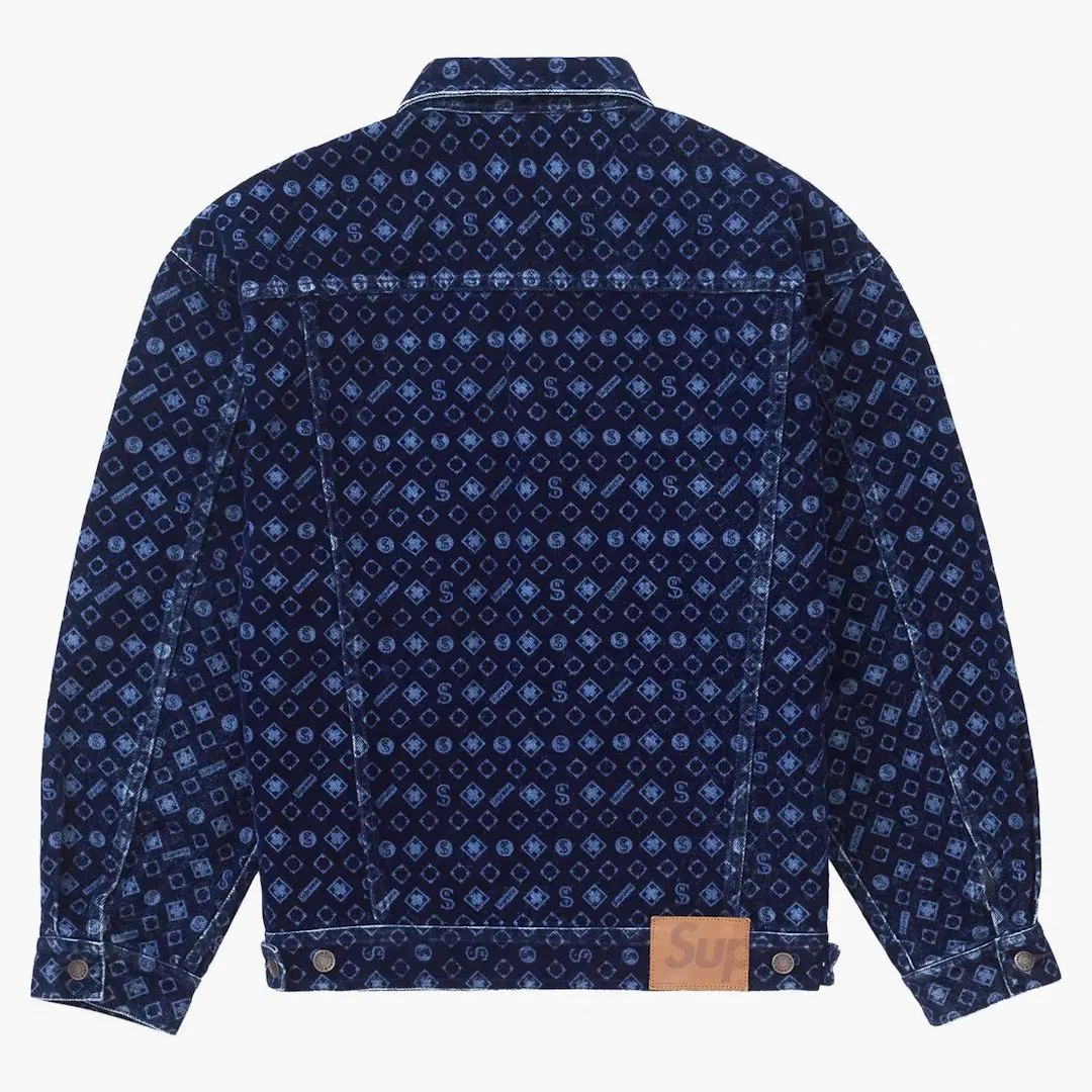 Supreme Flocked Denim Trucker Jacket Blue