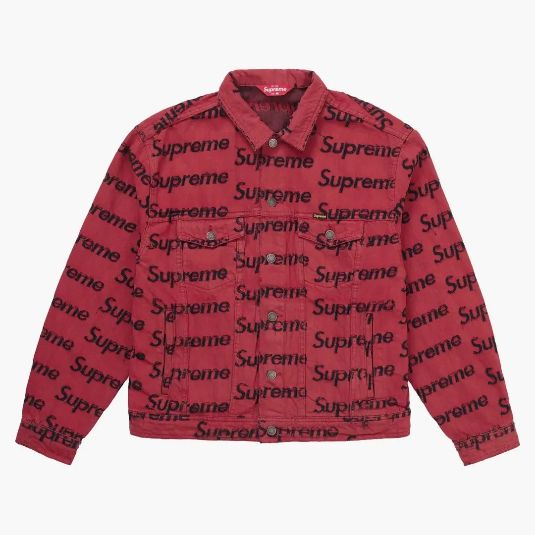 Supreme Frayed Logos Denim Trucker Jacket Red