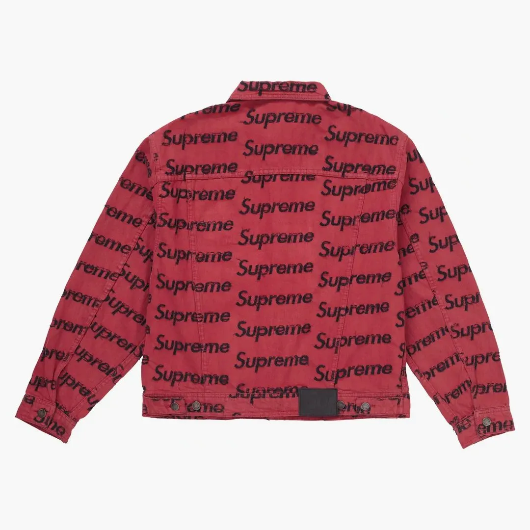 Supreme Frayed Logos Denim Trucker Jacket Red