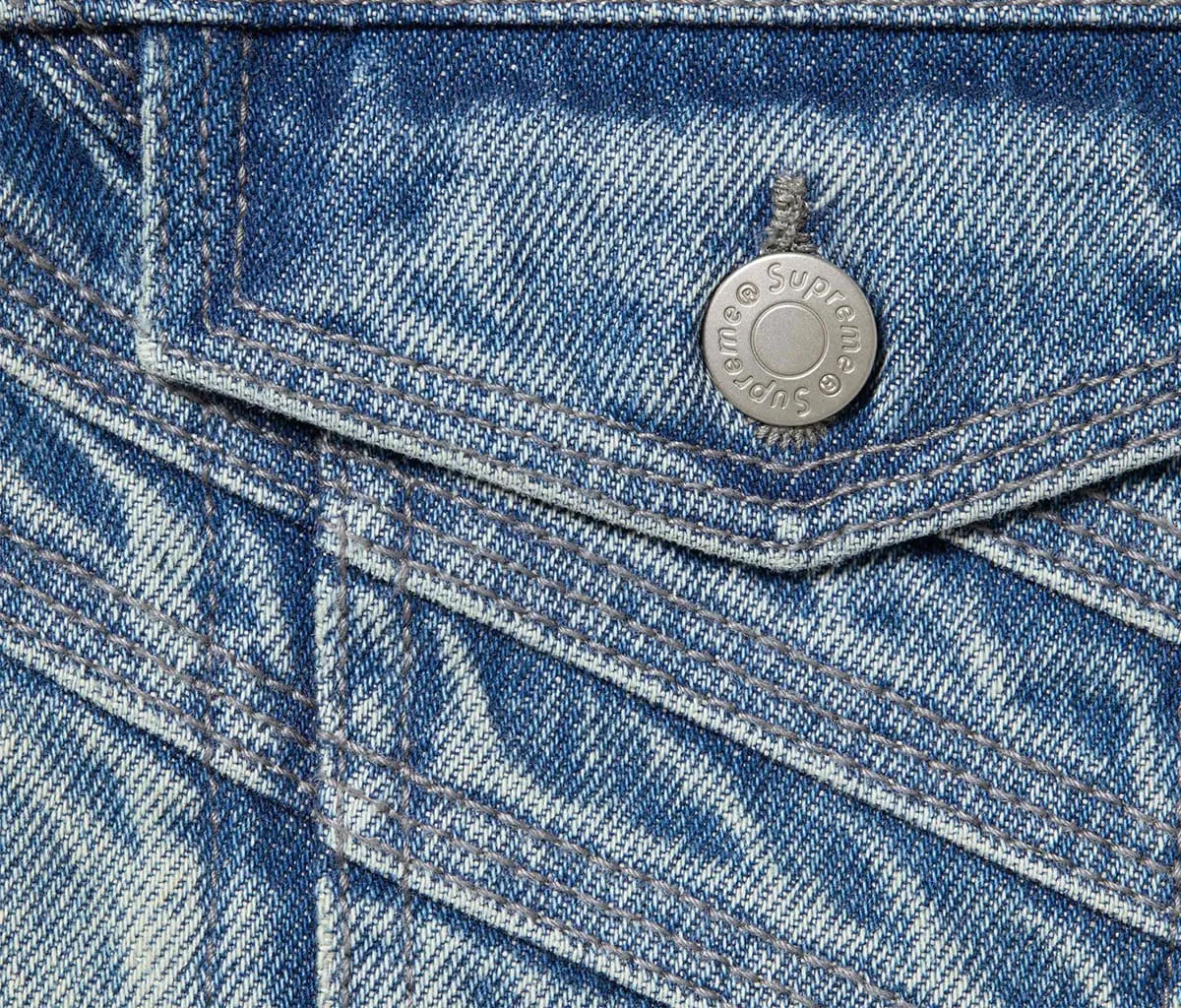 Supreme S Logo Denim Trucker Jacket Washed Blue