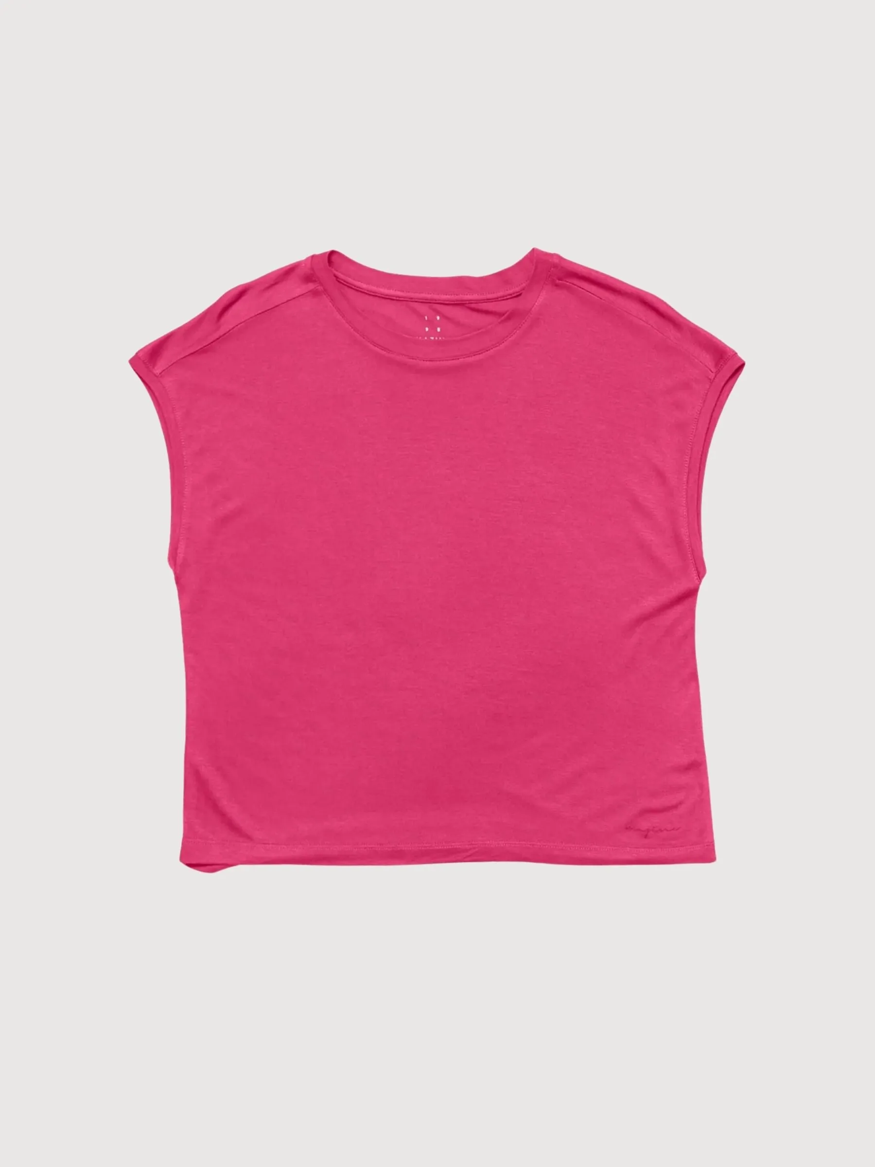 T-Shirt Cropped Loose Pink Woman Linen | Mazine