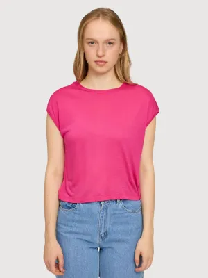 T-Shirt Cropped Loose Pink Woman Linen | Mazine